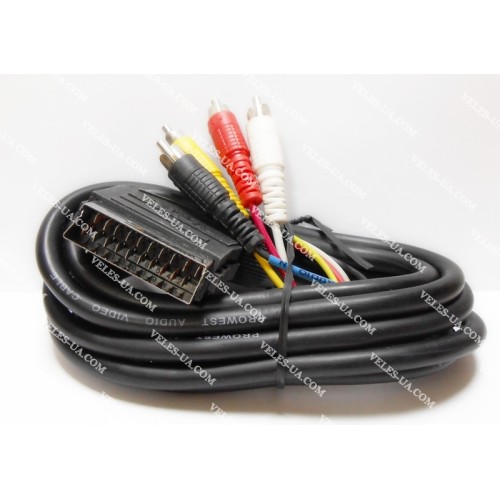 шнур Штекер Скарт х 4RCA Штекера, 2.5м, d=8mm, чорний шнур Штекер Скарт х 4RCA Штекера, 2.5м, d=8mm, чорний