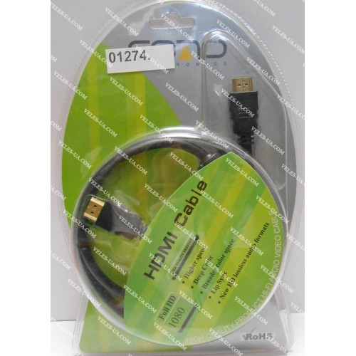 шнур Штекер HDMI х Штекер HDMI, 1.0м d= 6.0мм, gold, з фільтрами, чорний (артикул: 01-0274.) шнур Штекер HDMI х Штекер HDMI, 1.0м d= 6.0мм, gold, з фільтрами, чорний (артикул: 01-0274.)
