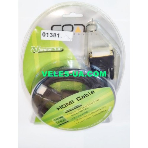 шнур Штекер HDMI х Штекер DVI-D (Single Link), 3.0м, d= 6.0мм, gold, блістер, чорний (артикул: 01-0381.) шнур Штекер HDMI х Штекер DVI-D (Single Link), 3.0м, d= 6.0мм, gold, блістер, чорний (артикул: 01-0381.)