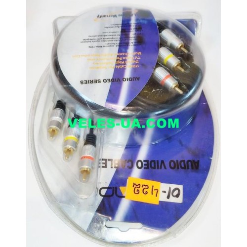 шнур 3RCA Штекера х 3RCA Штекера, 3.0м, метал gold, блістер (артикул: 01-0422.) шнур 3RCA Штекера х 3RCA Штекера, 3.0м, метал gold, блістер (артикул: 01-0422.)