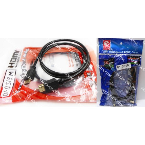 шнур Штекер HDMI х Штекер HDMI, 1.0м d= 6.0мм, gold, vers.1.4, чорний (артикул: 01-0519.) шнур Штекер HDMI х Штекер HDMI, 1.0м d= 6.0мм, gold, vers.1.4, чорний (артикул: 01-0519.)