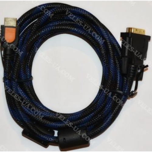 шнур Штекер HDMI х Штекер DVI-D (Dual Link), 3.0м, d= 8мм, gold, чорний плетений (артикул: 01-0614.) шнур Штекер HDMI х Штекер DVI-D (Dual Link), 3.0м, d= 8мм, gold, чорний плетений (артикул: 01-0614.)