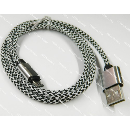 шнур Штекер mikro USB(5pin) x Шт. USB-2.0 A, 1,0м, плетений, 2.1A, W+BK (артикул: 01-0861.W) шнур Штекер mikro USB(5pin) x Шт. USB-2.0 A, 1,0м, плетений, 2.1A, W+BK (артикул: 01-0861.W)