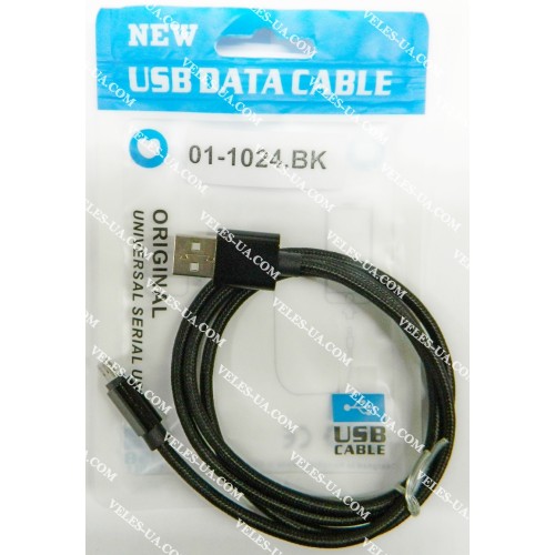 шнур Штекер mikro USB(5pin) x Шт. USB-2.0 A, 1,0м, плетений, кульок, BK (артикул: 01-1024.BK) шнур Штекер mikro USB(5pin) x Шт. USB-2.0 A, 1,0м, плетений, кульок, BK (артикул: 01-1024.BK)