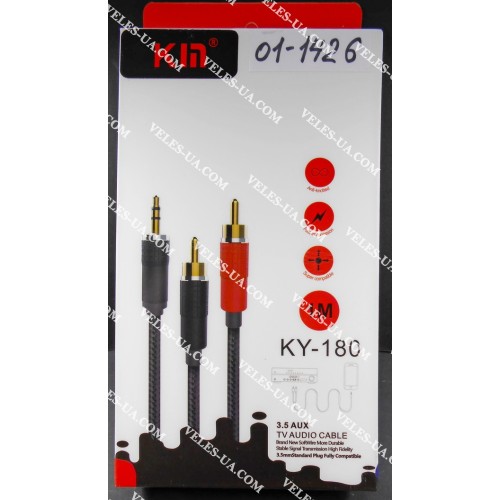 шнур Штекер d3.5 стерео х 2RCA Штекера, 1,0м, KIN KY-180, BK (артикул: 01-1426.) шнур Штекер d3.5 стерео х 2RCA Штекера, 1,0м, KIN KY-180, BK (артикул: 01-1426.)