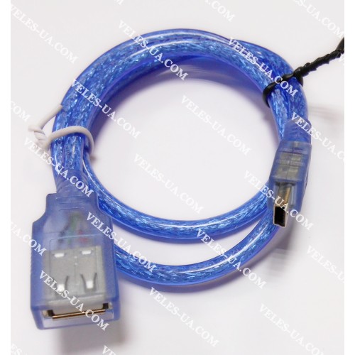 шнур Штекер mini USB(5pin) x Гніздо USB-2.0 A, 0.6м, d=5мм, v2.0, прозорий синій (артикул: 01-1439.) шнур Штекер mini USB(5pin) x Гніздо USB-2.0 A, 0.6м, d=5мм, v2.0, прозорий синій (артикул: 01-1439.)