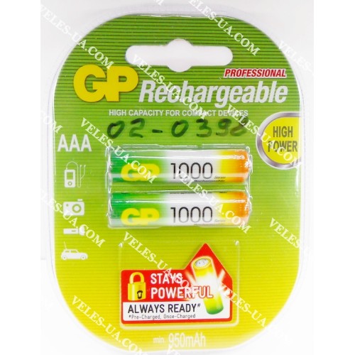 Ro3, AAA 1000mAh 1,2V GP (артикул: 02-0398) Ro3, AAA 1000mAh 1,2V GP (артикул: 02-0398)