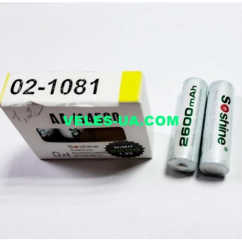 R6, AA, 1.2V 2600mA, Soshine, ReUse, Ni-Cd (артикул: 02-1081) R6, AA, 1.2V 2600mA, Soshine, ReUse, Ni-Cd (артикул: 02-1081)