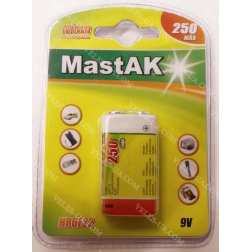 250mAh 8,4V 6F22 9V крона MastAK (артикул: 02-1204) 250mAh 8,4V 6F22 9V крона MastAK (артикул: 02-1204)