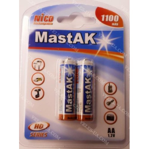 R6, AA, 1.2V 1100mA, MastAK, Ni-Cd (артикул: 02-1221) R6, AA, 1.2V 1100mA, MastAK, Ni-Cd (артикул: 02-1221)
