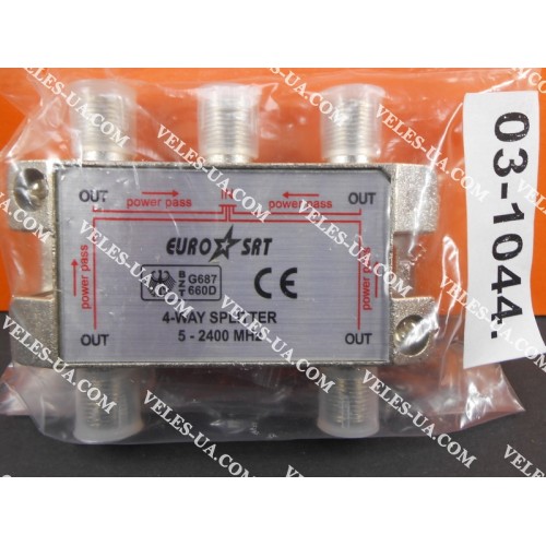 4-WAY Spliter HQ (5-2400MHz) з прохідним живленням (артикул: 03-1044.) 4-WAY Spliter HQ (5-2400MHz) з прохідним живленням (артикул: 03-1044.)