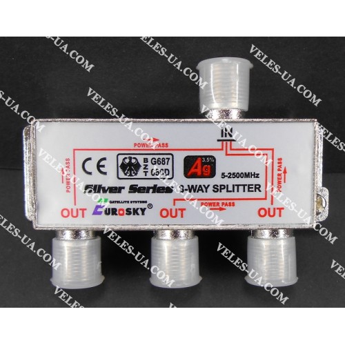 3-WAY Spliter HQ (5-2500MHz) з прохідним живленням Eurosky (артикул: 03-1061.) 3-WAY Spliter HQ (5-2500MHz) з прохідним живленням Eurosky (артикул: 03-1061.)