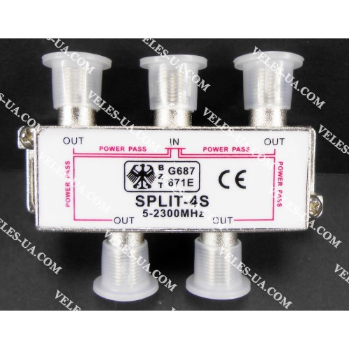 4-WAY Spliter HQ (5-2500MHz) з прохідним живленням Eurosky (артикул: 03-1062.) 4-WAY Spliter HQ (5-2500MHz) з прохідним живленням Eurosky (артикул: 03-1062.)