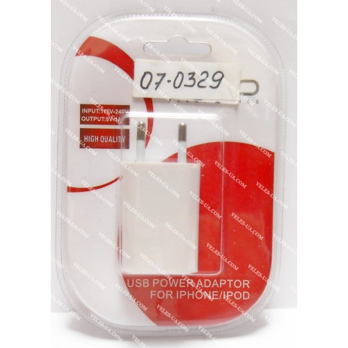 БЖ з USB вих 5V, Iнагр=1,0A ( 1шт Гн.USB), плоский корп., білий, оригінал (артикул: 07-0329.) БЖ з USB вих 5V, Iнагр=1,0A ( 1шт Гн.USB), плоский корп., білий, оригінал (артикул: 07-0329.)