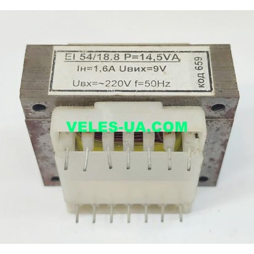 трансформатор 9V 1,6A 14,5BA EI 54/18,8 в чохлі (артикул: 07-0659.) трансформатор 9V 1,6A 14,5BA EI 54/18,8 в чохлі (артикул: 07-0659.)