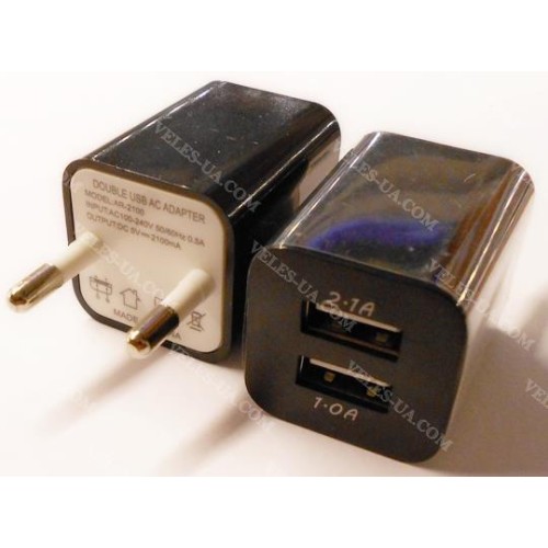 БЖ з USB вих 5V, Iнагр=1,0A+2.1A ( 2шт Гн.USB), кубік ЧОРНИЙ ; model:AR-2100, 1309 (артикул: 07-2011.) БЖ з USB вих 5V, Iнагр=1,0A+2.1A ( 2шт Гн.USB), кубік ЧОРНИЙ ; model:AR-2100, 1309 (артикул: 07-2011.)