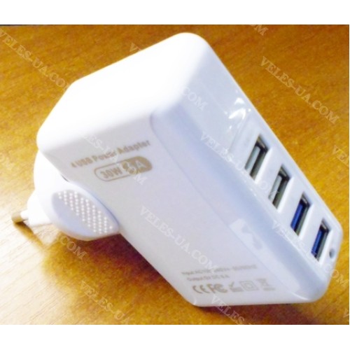 БЖ з USB вих 5V, Iнагр=6,0A ( 4шт Гн. USB) model: БІЛИЙ (артикул: 07-2019.W) БЖ з USB вих 5V, Iнагр=6,0A ( 4шт Гн. USB) model: БІЛИЙ (артикул: 07-2019.W)