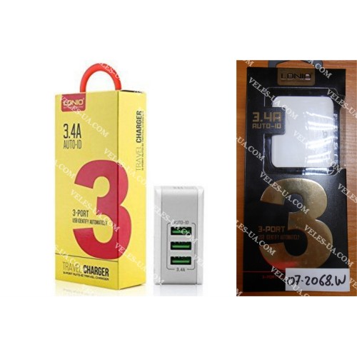 БЖ з USB вих 5V, Iнагр=3,4A ( 2шт Гн. USB), model: LDNIO A3303, коробка, W (артикул: 07-2068.W) БЖ з USB вих 5V, Iнагр=3,4A ( 2шт Гн. USB), model: LDNIO A3303, коробка, W (артикул: 07-2068.W)