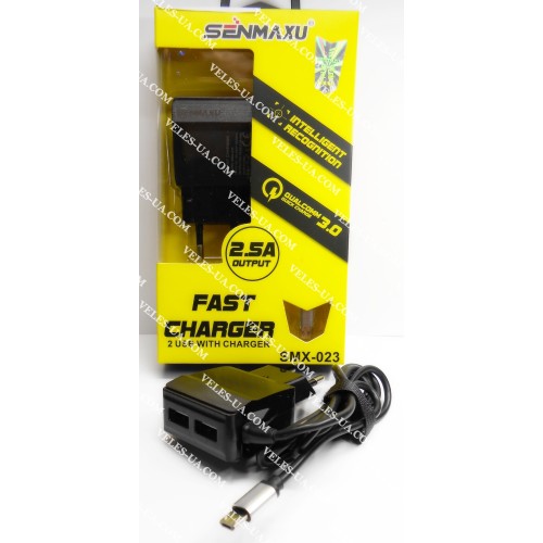 БЖ з USB вих 5V, Iнагр=2,5A ( 2шт Гн. USB + каб. шт.mikroUSB) model: Senmaxu SMX-023, короб, ЧОРНИЙ (артикул: 07-2127.BK) БЖ з USB вих 5V, Iнагр=2,5A ( 2шт Гн. USB + каб. шт.mikroUSB) model: Senmaxu SMX-023, короб, ЧОРНИЙ (артикул: 07-2127.BK)
