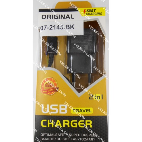 БЖ з USB вих 5V, Iнагр=2,0A ( 1шт Гн. USB+каб mikroUSB), model:Samsung ETA-U90EWE, коробка, BK (артикул: 07-2145.BK) БЖ з USB вих 5V, Iнагр=2,0A ( 1шт Гн. USB+каб mikroUSB), model:Samsung ETA-U90EWE, коробка, BK (артикул: 07-2145.BK)