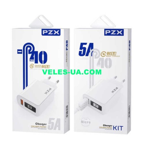 БЖ з USB вих 5V, Quick-5.0 Iнагр=5A ( 1шт Гн. USB+ каб.шт.mikroUSB) model: PZX P40 QC5.0, короб (артикул: 07-2180.) БЖ з USB вих 5V, Quick-5.0 Iнагр=5A ( 1шт Гн. USB+ каб.шт.mikroUSB) model: PZX P40 QC5.0, короб (артикул: 07-2180.)