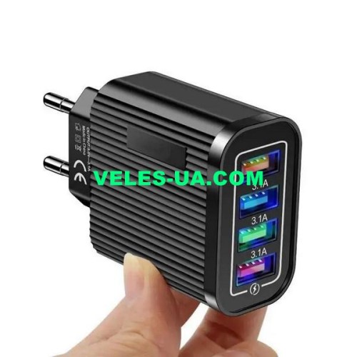 БЖ з USB вих 5V, Quick-3.0 Iнагр=3,1A ( 4шт Гн. USB) model: HC-388B (артикул: 07-2200.) БЖ з USB вих 5V, Quick-3.0 Iнагр=3,1A ( 4шт Гн. USB) model: HC-388B (артикул: 07-2200.)