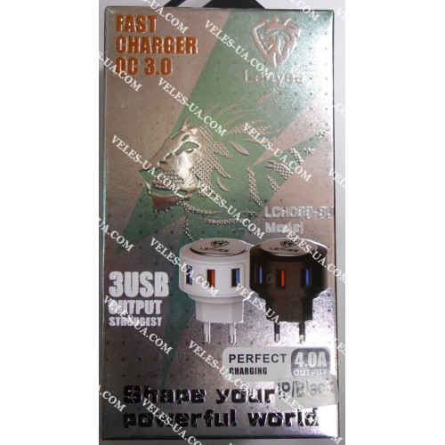 БЖ з USB вих 5V, Quick-3.0 Iнагр=2,4A ( 3шт Гн. USB) model: Lenyes LCH069-3U, короб, BK (артикул: 07-2208.) БЖ з USB вих 5V, Quick-3.0 Iнагр=2,4A ( 3шт Гн. USB) model: Lenyes LCH069-3U, короб, BK (артикул: 07-2208.)