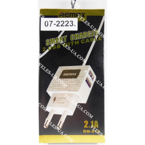 БЖ з USB вих 5V, Iнагр=2,1A ( 2шт Гн.USB +кабель шт.mikro USB) model:Remax RM-016, білий (артикул: 07-2223.) БЖ з USB вих 5V, Iнагр=2,1A ( 2шт Гн.USB +кабель шт.mikro USB) model:Remax RM-016, білий (артикул: 07-2223.)