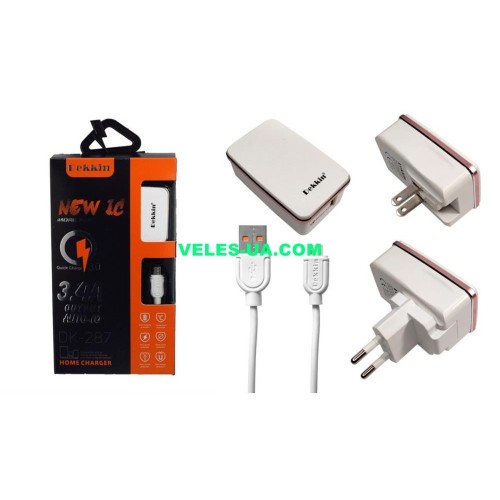 БЖ з USB вих 5V, Quick-3.0 Iнагр=3,4A ( 1шт Гн.USB + каб.шт.mikroUSB), model: Dekkin DK-287 , W (артикул: 07-2226.) БЖ з USB вих 5V, Quick-3.0 Iнагр=3,4A ( 1шт Гн.USB + каб.шт.mikroUSB), model: Dekkin DK-287 , W (артикул: 07-2226.)