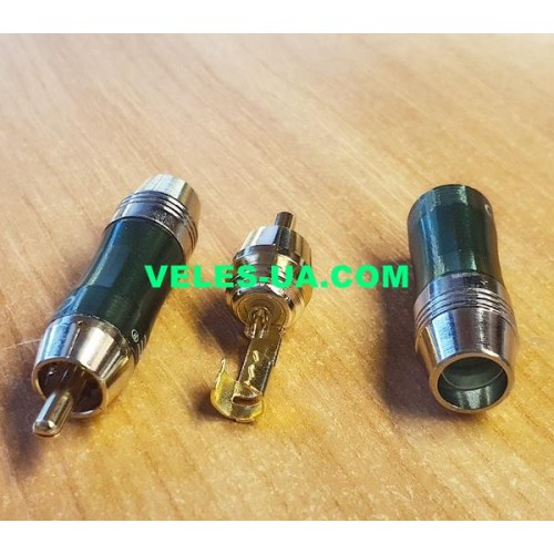 Штекер RCA метал silver-gold d7,5мм., зелений, під кабель (артикул: 08-0371.GN) Штекер RCA метал silver-gold d7,5мм., зелений, під кабель (артикул: 08-0371.GN)