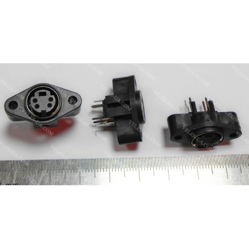 Гніздо mini DIN 4pin, монтажне, пласм. з вухами (артикул: 08-0526.) Гніздо mini DIN 4pin, монтажне, пласм. з вухами (артикул: 08-0526.)