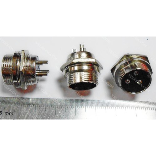 GX16, Штекер (М) мікрофонний d16mm, 3 pin, на корпус (артикул: 08-0547.) GX16, Штекер (М) мікрофонний d16mm, 3 pin, на корпус (артикул: 08-0547.)