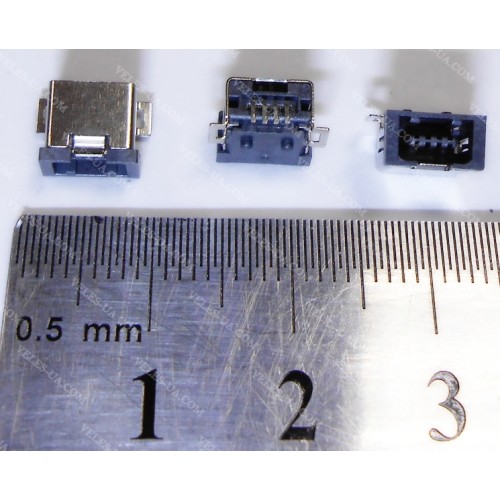 Гніздо mini USB 4pin монтажне, SMT тип , пайка SMD (артикул: 08-0739.) Гніздо mini USB 4pin монтажне, SMT тип , пайка SMD (артикул: 08-0739.)