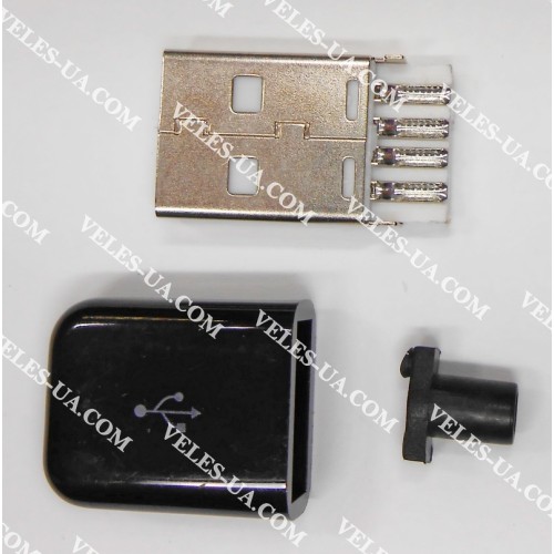 Штекер USB-2.0 тип A під кабель, корп. бакелит , ЧОРНИЙ (артикул: 08-1548.BK) Штекер USB-2.0 тип A під кабель, корп. бакелит , ЧОРНИЙ (артикул: 08-1548.BK)
