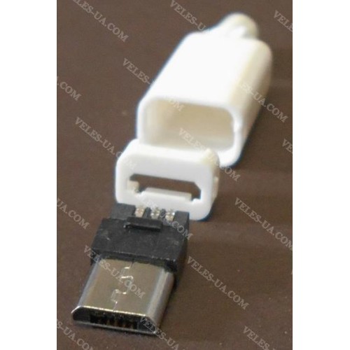 Штекер mikro USB-2,0 тип B, (5pin Nokia) корпус БАКЕЛИТ білий, під кабель (артикул: 08-1549.W) Штекер mikro USB-2,0 тип B, (5pin Nokia) корпус БАКЕЛИТ білий, під кабель (артикул: 08-1549.W)