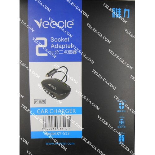 перехідник Ш.прикурювача - 2 Гн.прикурювача + 2гн. USB A 5V model:Veecle KY-513, BK (артикул: 08-1909.BK) перехідник Ш.прикурювача - 2 Гн.прикурювача + 2гн. USB A 5V model:Veecle KY-513, BK (артикул: 08-1909.BK)