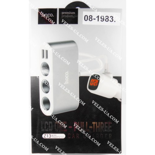 перехідник Ш.прикурювача - 3 Гн.прикурювача + 2гн. USB A 5V 2,1A, LCD, Hoco Z13, SL (артикул: 08-1983.) перехідник Ш.прикурювача - 3 Гн.прикурювача + 2гн. USB A 5V 2,1A, LCD, Hoco Z13, SL (артикул: 08-1983.)