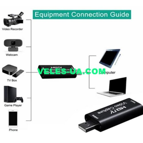 Зовнішня відеокарта відеозахоплення HDMI - USB 2,0 для запису екрана та стриму конвертер потокового (артикул: 08-2326.) Зовнішня відеокарта відеозахоплення HDMI - USB 2,0 для запису екрана та стриму конвертер потокового (артикул: 08-2326.)