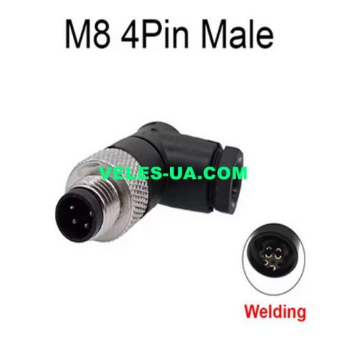 M8 4 pin, Штекер (М) для датчиків, Кутовий, під кабель (артикул: 08-2421.) M8 4 pin, Штекер (М) для датчиків, Кутовий, під кабель (артикул: 08-2421.)
