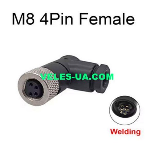 M8 4 pin, Гніздо (F) для датчиків, Кутовий, під кабель (артикул: 08-2422.) M8 4 pin, Гніздо (F) для датчиків, Кутовий, під кабель (артикул: 08-2422.)
