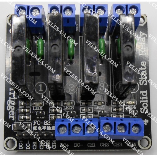 модуль реле 4шт Uout=240V; Uin=5V; Iin=160mA; реле твердотільне 2A для Ардуіно (артикул: 09-1175.) модуль реле 4шт Uout=240V; Uin=5V; Iin=160mA; реле твердотільне 2A для Ардуіно (артикул: 09-1175.)