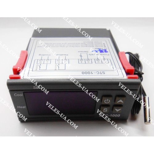 Терморегулятор цифровий DC24V, -50*C+110*C; NTC дріт 1м; Iout=2x10A(relay), STC-1000 в корпусі (артикул: 09-1195.) Терморегулятор цифровий DC24V, -50*C+110*C; NTC дріт 1м; Iout=2x10A(relay), STC-1000 в корпусі (артикул: 09-1195.)