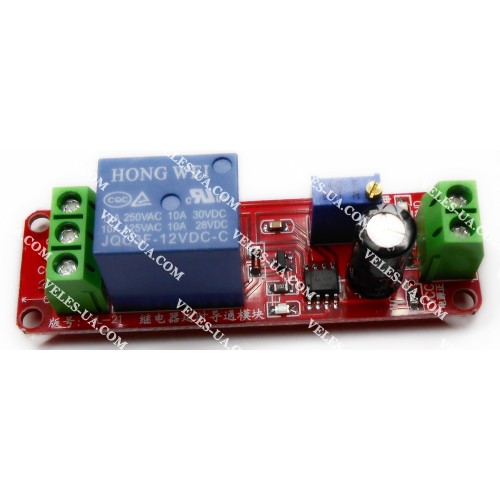Реле часу з затримкою вмикання на NE555, Ucc=12V; t=0-10sec; реле10А модуль (артикул: 09-1218.) Реле часу з затримкою вмикання на NE555, Ucc=12V; t=0-10sec; реле10А модуль (артикул: 09-1218.)