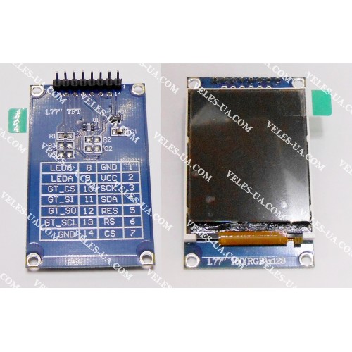 модуль Arduino_ Дісплей TFT LCD 1,77 дюйма, RGB, 128x160 8PIN , 8/16 бит SPI, ST7735S, модуль (артикул: 09-1389.) модуль Arduino_ Дісплей TFT LCD 1,77 дюйма, RGB, 128x160 8PIN , 8/16 бит SPI, ST7735S, модуль (артикул: 09-1389.)