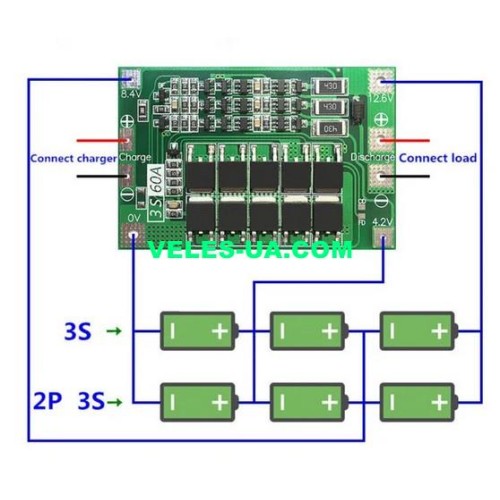 ЗП BMS 3S 60A 11,1В (12,6В) balance (артикул: 09-1477.) ЗП BMS 3S 60A 11,1В (12,6В) balance (артикул: 09-1477.)