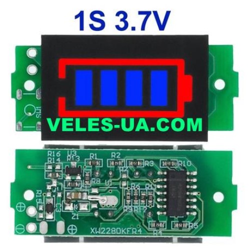 Індикатор заряду акумулятора, 4,2V 1S, Uсс=3,7-4,2V, BL, XW228DKFR4 (артикул: 09-1511.) Індикатор заряду акумулятора, 4,2V 1S, Uсс=3,7-4,2V, BL, XW228DKFR4 (артикул: 09-1511.)