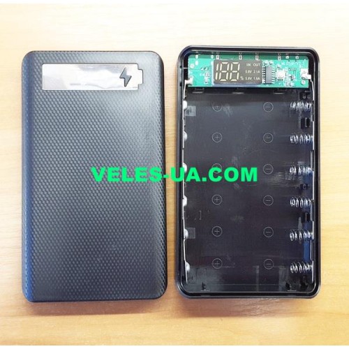 корпус Повер банку з контролером та індик., 6шт 18650, вхід Type-C та mikroUSB, вихід 2 гнізда USB A (артикул: 09-1521.) корпус Повер банку з контролером та індик., 6шт 18650, вхід Type-C та mikroUSB, вихід 2 гнізда USB A (артикул: 09-1521.)