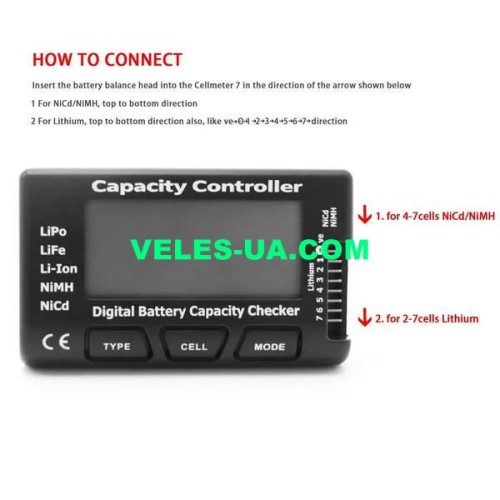 Тестер акумуляторів CellMeter 7, NiCd, NiMH, LiPo, LiFe, Li-ion, індикатор ємності, детектор напруги (артикул: 09-1559.) Тестер акумуляторів CellMeter 7, NiCd, NiMH, LiPo, LiFe, Li-ion, індикатор ємності, детектор напруги (артикул: 09-1559.)