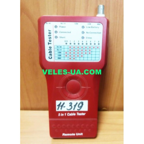 Тестер кабельний 5in1 (RJ-11, RJ-45, BNC, USB, 1394) (артикул: 11-0319) Тестер кабельний 5in1 (RJ-11, RJ-45, BNC, USB, 1394) (артикул: 11-0319)