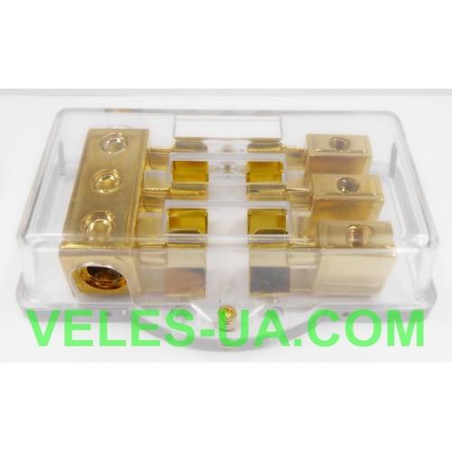 Тримач Авто- ЗАПОБІЖНИКа (потрійний) d10x38 Gold 4GAx3IN 8GAx3OUT (артикул: 20-0804) Тримач Авто- ЗАПОБІЖНИКа (потрійний) d10x38 Gold 4GAx3IN 8GAx3OUT (артикул: 20-0804)